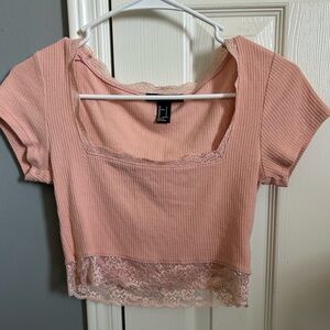 Pink Lace Trim Top